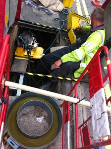 BT Engineer Laying Fibre